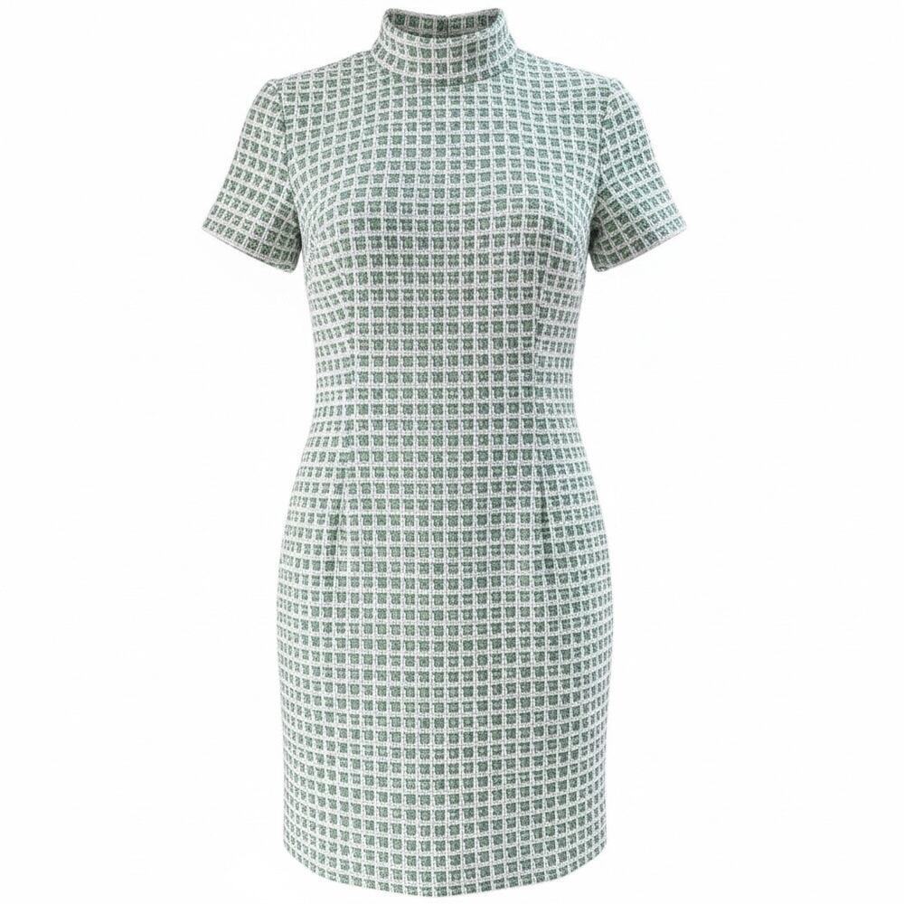 Donna Morgan Women's Novelty Plaid Short Sleeve Mock Neck Dress Size-6